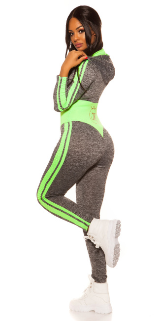 Sexy workout-sport jumpsuit langmouw neongroen